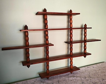 Estantería de pared de madera vintage / Madera torneada / Estilo campestre inglés / Decoración de pared rústica / Estante para baratijas