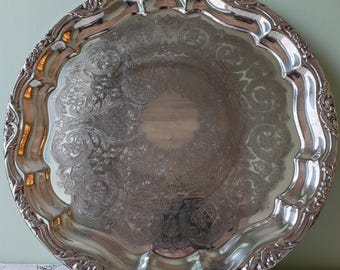 Vintage Falstaff verzilverd dienblad | Sierlijke gegraveerde ronde schaal