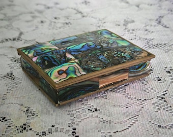 Vintage Abalone Muschel & Alpaka Trinket Box | Handgemachte mexikanische Mosaik Erinnerungsbox | Küsten Dekor