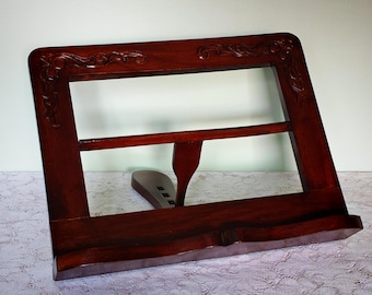 Soporte para libros ajustable de madera tallada vintage / Reposalibros de mesa / Soporte para libros de recetas / Decoración de biblioteca