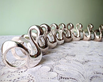 Anelli per tovaglioli vintage a forma di cigno placcati in argento / Set da 8 / Eleganti porta-apparecchiatura da tavola