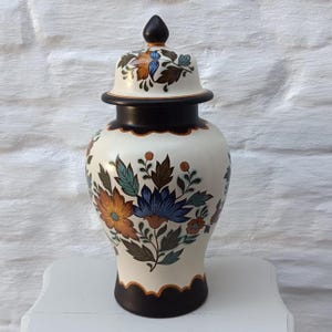 Flora Gouda Ceramic Lidded Vase | Holland Hand-Painted Pottery | Floral Dutch Decor | Autumn Home Styling