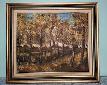 Pintura al óleo de paisaje otoñal vintage / M. Schippers / Escena impresionista de pueblo / Decoración de entrada