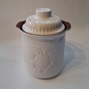Large West German Pottery Rumtopf Lidded Jar, 1970s Scheurich 829-29 Cream and Brown Glaze Fruit Relief Preservation Pot