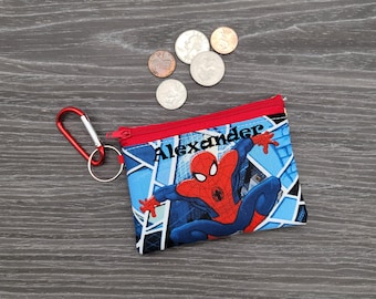 Kids Wallet, Personalized Wallet, Kids Cash Wallet, Children Wallet, Boy Wallet, Ear Bud Pouch, Coin Pouch -SPIDERMAN BLUE-