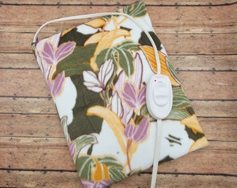 Heating Pad Cover, Cozy Heating Pad Cover, Fleece Heating Pad Cover With Zipper Closure, Warm Heating Cover -Pink Green Leaves-