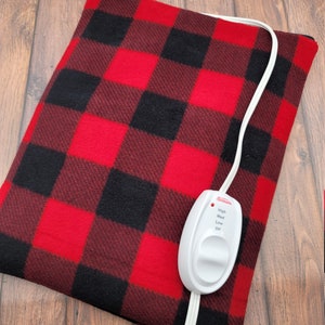 Heating Pad Cover, Cozy Heating Pad Cover, Fleece Heating Pad Cover With Zipper Closure, Warm Heating Cover -Red Black Buffalo Check-