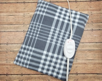 Heating Pad Cover, Cozy Heating Pad Cover, Fleece Heating Pad Cover With Zipper Closure, Warm Heating Cover -Gray Plaid -