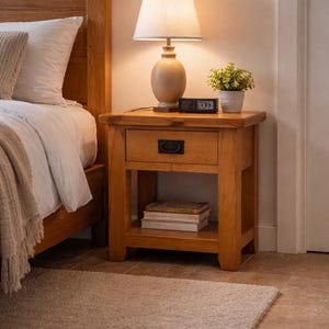 Sosnowe stoliki nocne | Niebieskie szafki nocne | Rustykalne drewniane stoliki boczne | Zestaw mebli do sypialni