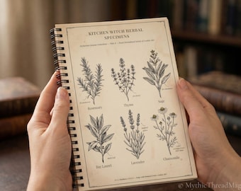 Kitchen Witch Herbs Notebook, Victorian Botanical Spiral Journal, Witchcraft Gift, Apothecary Journal