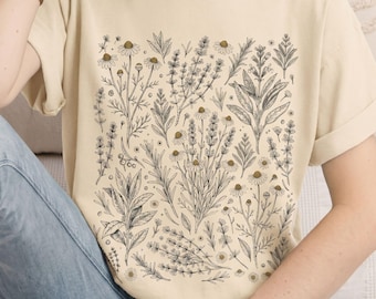 Cottagecore Herb Shirt for Kitchen Witches, Botanical Comfort Colors Tee, Gift for Herbalists and Plant Lovers