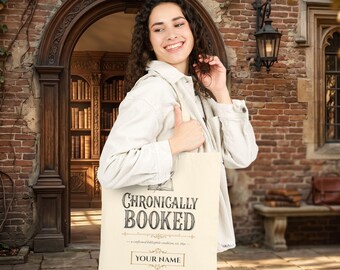 Bolsa de lona personalizada para livros, com nome personalizado, presente perfeito para amantes de livros, bolsa de leitura ideal para bibliotecários.
