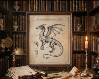 Dragon Morphological Anatomy Poster, Victorian Dark Academia Decor, Cryptozoology Digital Download Poster