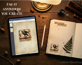 Quoth the Reader booktok PNG, Victorian Gothic Raven Faux Collage, Bookish Digital Download