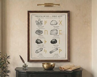 Crystal Runes Print, Norse Mythology Decor, Elder Futhark Divination Poster, Oversized Wall Art