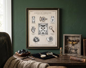 Witchy Gifts - Cabinet of Curiosities Print, Gothic Home Decor and Dark Academia Wall Art for Macabre Study, Apothecary, Digital Download