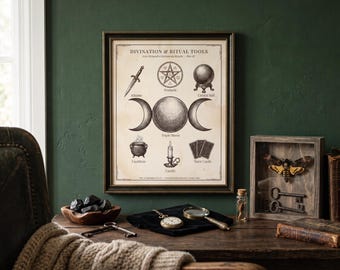 Witchy Gifts - Divination Tools Print, Gothic Home Decor and Dark Academia Wall Art for Tarot Readers, Occult Altar, Digital Download