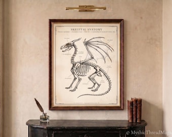 Victorian Dragon Skeletal Anatomy Print, Dark Academia Cryptozoology Wall Art, Oversized Wall Art PDF