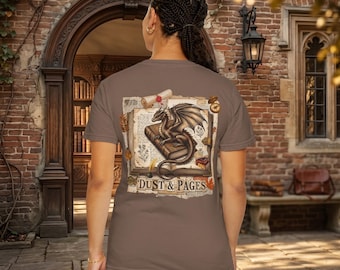 Camiseta Dragon Bookworm para amantes de livros no estilo Dark Academia, camiseta Dust and Pages Bibliophile, presente de fantasia vitoriana