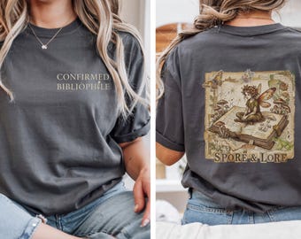 Spore and Lore Mushroom Fairy Shirt, Comfort Colors Confirmed Bibliophile Tee, Dark Academia Cottagecore Gift