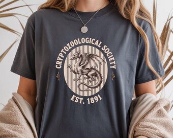 Cryptozoological Society Dragon Shirt, Vintage Dark Academia Tee, Gothic Fantasy Gift, Cryptid Shirt, Dragon Lover Apparel