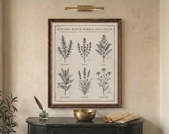 Kitchen Witch Herbs Print, Dark Academia Botanical Decor, Witchy Home Decor, Oversized Wall Art