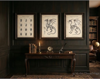 Dragon Anatomy Collection, Victorian Dark Academia Wall Art, Complete 3-Poster Bundle Digital Download