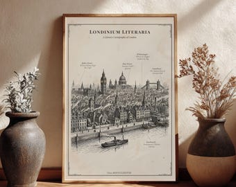 Pôster de Londres, decoração vitoriana estilo Dark Academia, impressão de Sherlock Holmes de Dickens, PDF em formato grande