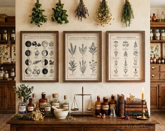 Hedge Witch Herbarium, Lunar Apothecary, Kitchen Herbs Collection, Victorian Witchy Decor, Dark Academia Digital Download Poster