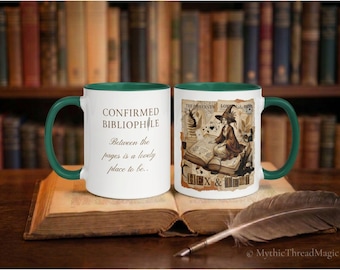 Hex and Text Witch Mug - Confirmed Bibliophile, Dark Academia Ceramic Coffee Cup, Victorian Gothic Book Lover Gift