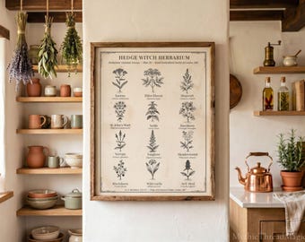 Botanical Wall Arte, Hedge Witch Herbarium Victorian Print - Witchy Decorator, Witch Kitchen Decore, Digital Download Poster