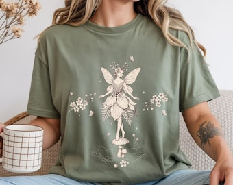 Forest Fairy Spring Shirt, Victorian Mushroom Fairy Tee, Cottagecore Fairy Aesthetic Comfort Colors