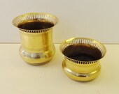 2 SMALL BRASS CACHEPOTS - Flared Rims Have Cut-out Decoration - They Stand 2 quot (5 cm) 3 5 16 quot (8.5 cm) High