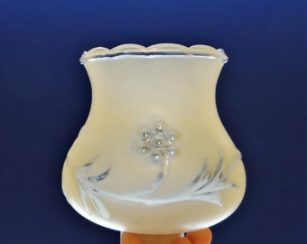 2 ( 1940s) GLASS LAMPSHADES - Frosted with Clear Raised Leaves & Berries - Can Be Used as Hanging or Standing Lamp Shades