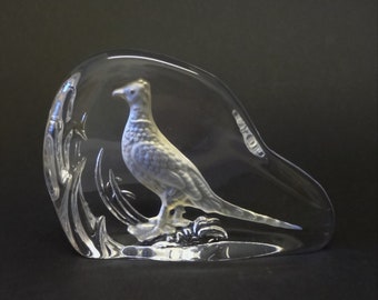 WEDGEWOOD CRYSTAL PHEASANT Paperweight - Handmade in England - Deeply Engraved Lead Crystal - Desk, Table or Windowsill Ornament