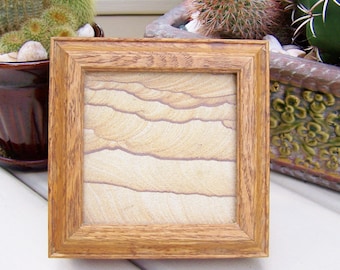 OAK & SANDSTONE BOX - Solid Wood Box with Slab of Genuine Stone Inset in the Lid - Men's Jewelry or Watch Box