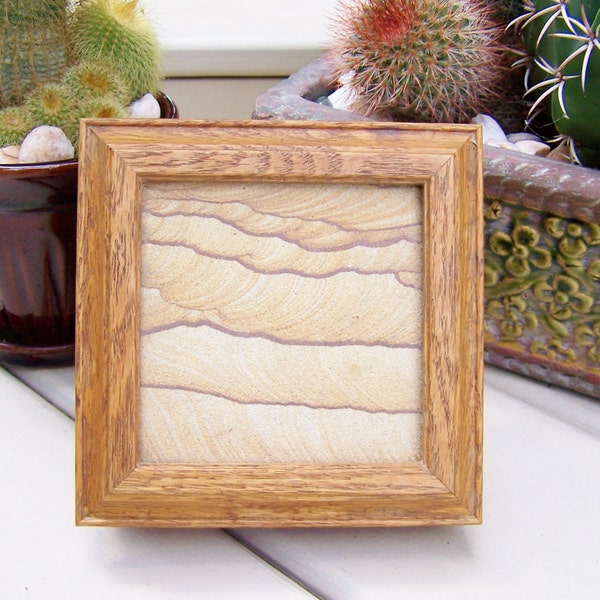 OAK & SANDSTONE BOX - Solid Wood Box with Slab of Genuine Stone Inset in the Lid - Men's Jewelry or Watch Box