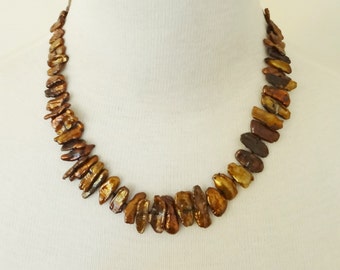 COFFEE COLOR PEARLS - Dyed Freshwater 'Stick' Pearl Necklace - Hand Knotted on Silk with Lobster Clasp - 18 1/2 in. (47 cm) Long