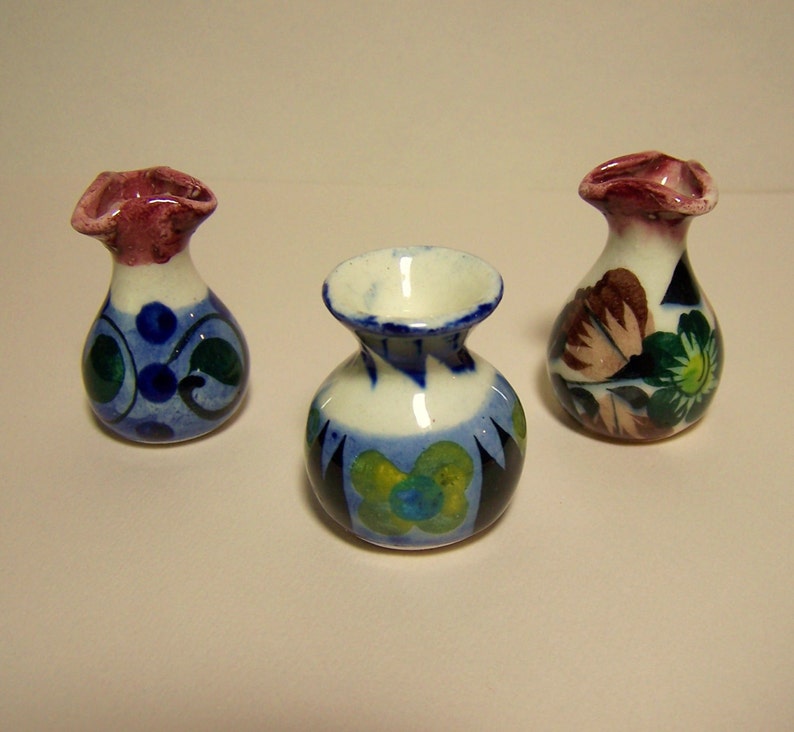 3 MINIATURE CERAMIC VASES Doll House Accessories Floral & Etsy