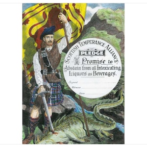 Engagement de sobriété antique (sans consommation d'alcool) - Scottish Temperance Alliance - décor ironique de bar/pub - impression reproduite à partir d'une carte ancienne originale