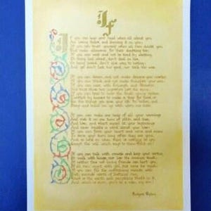 Großbritanniens Lieblingsgedicht - 'if ...' von Kipling - Druck des kalligraphierten Originals mit dekorativem Rand und metallischen Goldbuchstaben von Hand verbessert