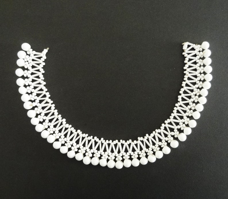 Wide Long Perfect for Embellishing a Round or Scoop Neckline 2.5 cm 1930s MILK GLASS BEADWORK 12 14 31 cm 1
