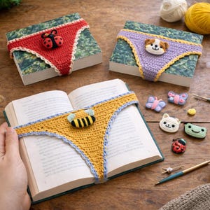 Patrón de ganchillo para tanga en PDF, patrón de marcapáginas de ganchillo, marcapáginas con apliques de animales adorables, PDF fácil para principiantes.
