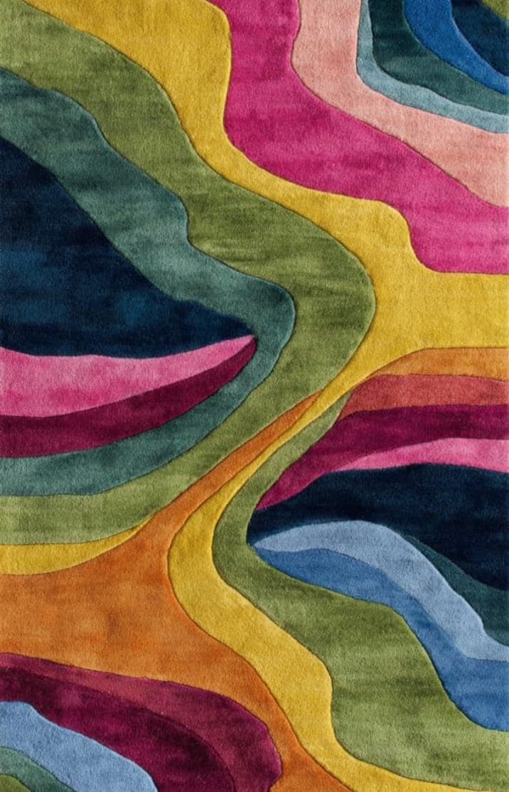 Colorful Abstract Wavy Hand Tufted Rug | Modern Rainbow Carpet, Living ...