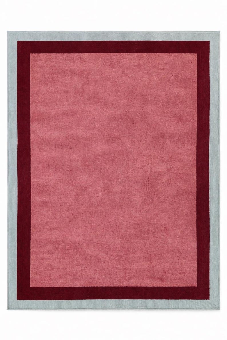 Buy Handwoven Color Block Rug, Pink Red Wool Cotton Blend, Modern ...
