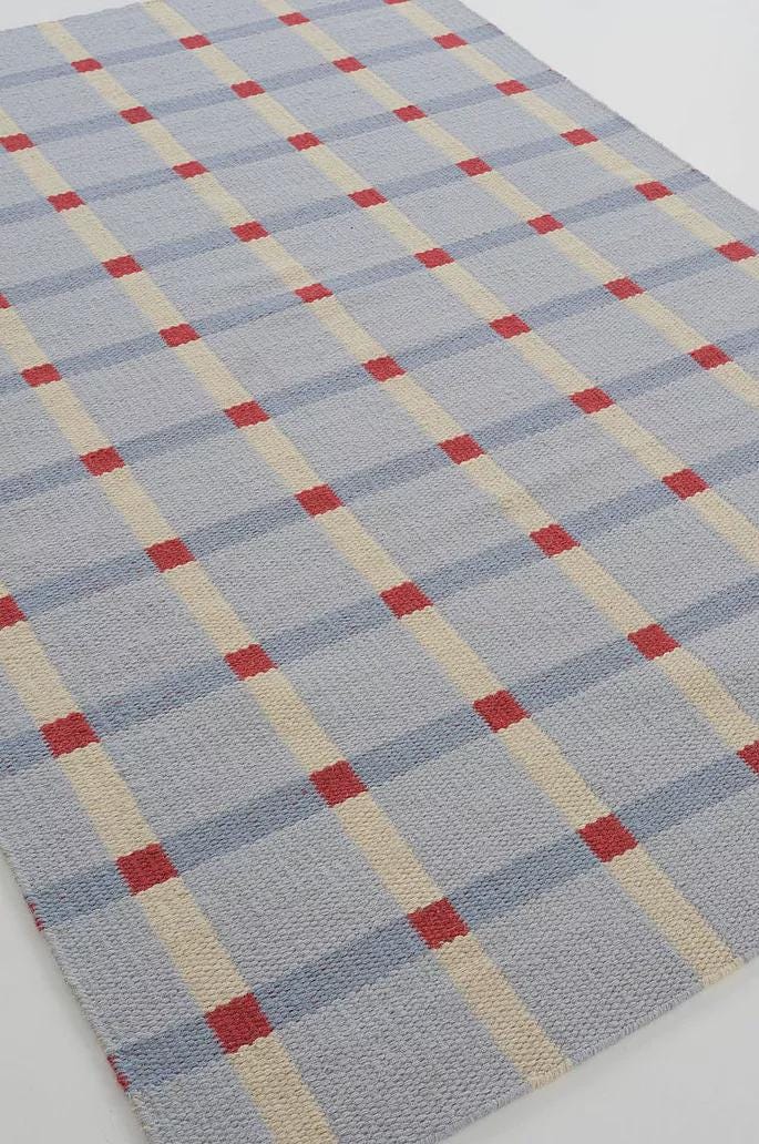 Handwoven Wool Checkered Area Rug | Blue Beige Red Grid Pattern Carpet ...