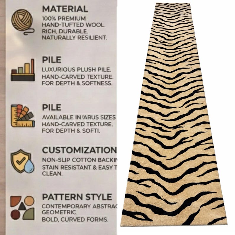 Hand Tufted Wool Tiger Stripe Runner Rug, Beige Black Safari Hallway ...