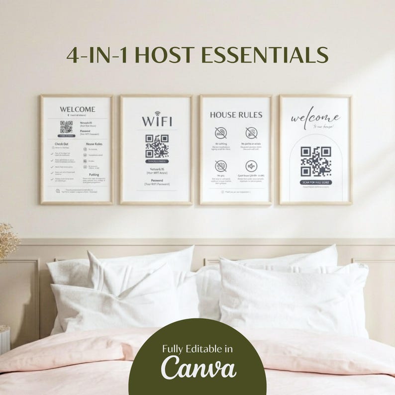 Airbnb Bundle Welcome Sign Template | Modern Wifi Sign House Rules ...