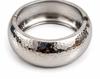 Gold or Silver Hammered Stainless Steel Bangle Bracelet – Wide Cuff Bracelet for Women – Chic and Trendy Jewelry – Sold Individually