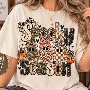 Retro Patchwork Ghosts PNG, Halloween Ghost Shirt Design, Spooky Season PNG